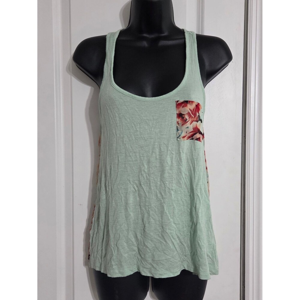 Small Zenana Outfitters Mint Scoop Neck Tank with Floral Pocket & Floral Back